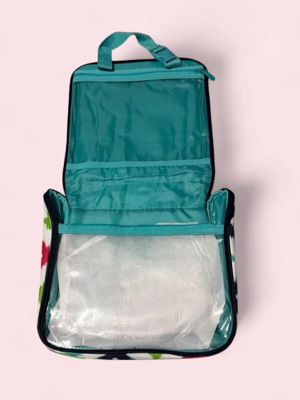 thirty-one Multicolor Diamond Print Cosmetic Bag with Teal Strap